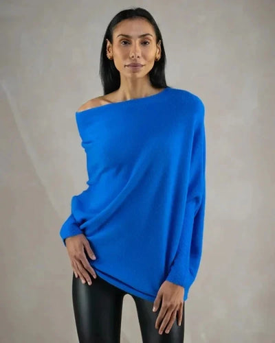 Sweater with asymmetrical draping and loose cut for women