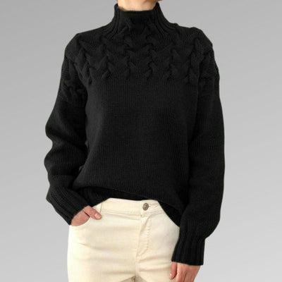 Sweater with elegant and warm turtleneck, cross-stitch design, unisex