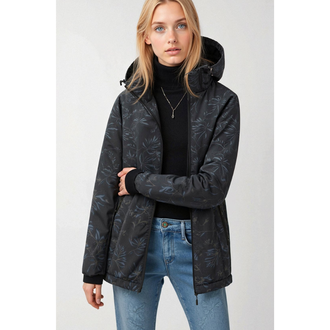 Women printed zipper winter jacket | Hood