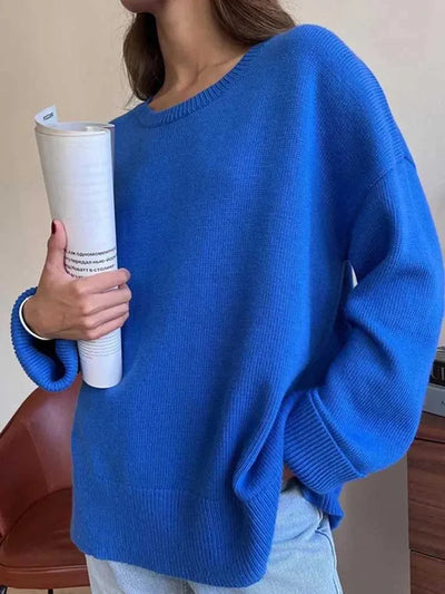 Elegant autumn sweater women - round neck, minimalist design
