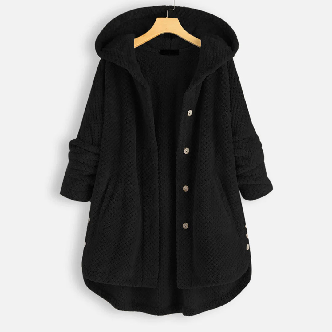 Ladies long winter button down jacket | Hood