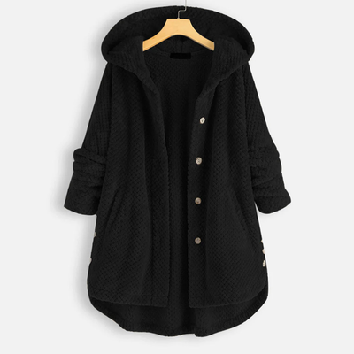 Ladies long winter button down jacket | Hood