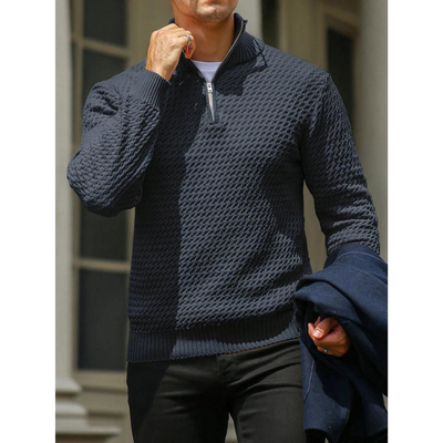 Men’s Half Zip Sweater – Textured Knit – Tailored Fit – Ribbed Trim – Soft Feel