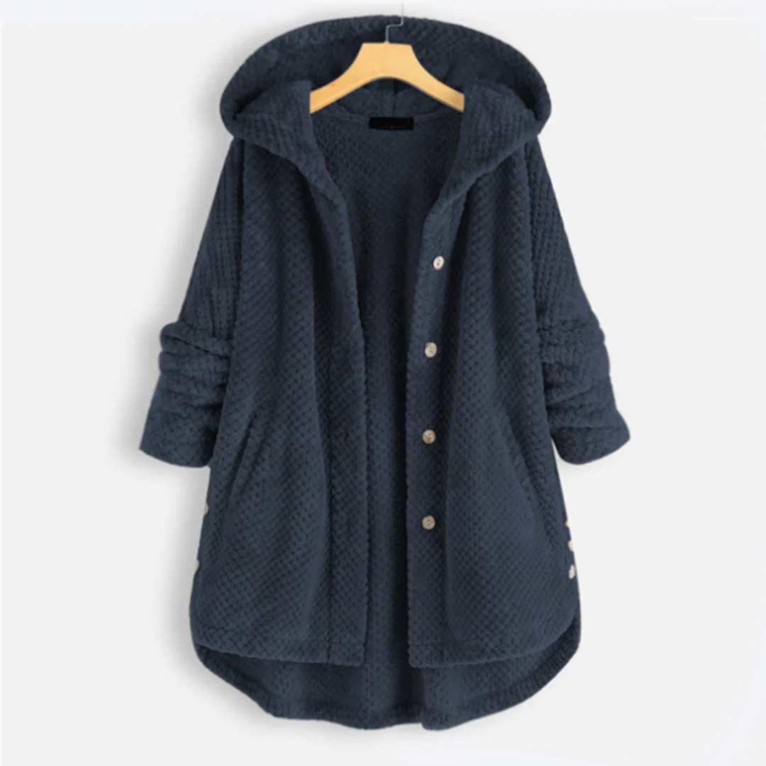 Ladies long winter button down jacket | Hood