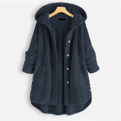 Ladies long winter button down jacket | Hood
