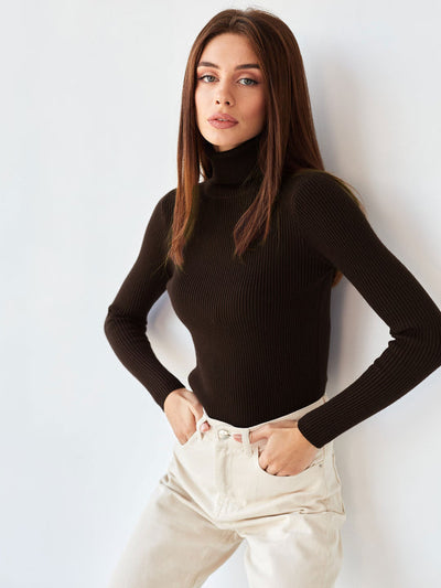 Sweater in stylish two -color design with turtleneck for women