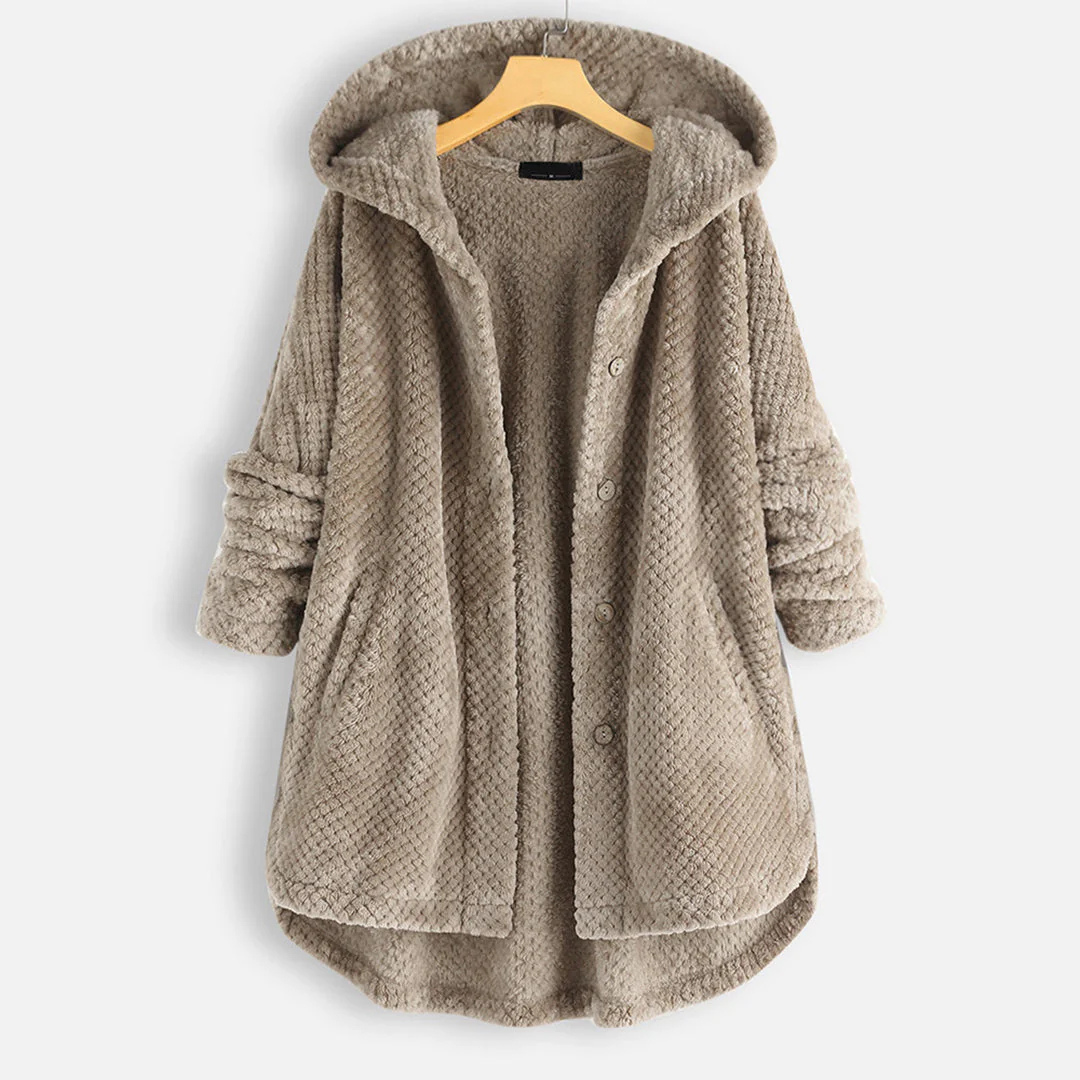 Ladies long winter button down jacket | Hood