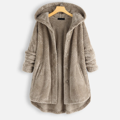 Ladies long winter button down jacket | Hood