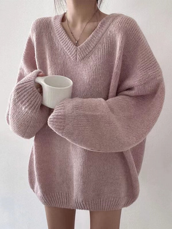 Knitted V-neck sweater for women