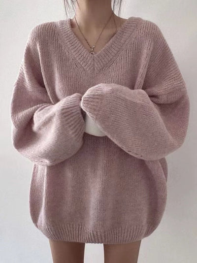 Knitted V-neck sweater for women