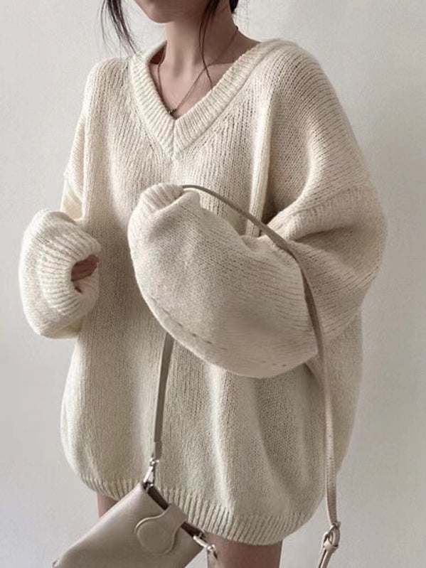 Knitted V-neck sweater for women