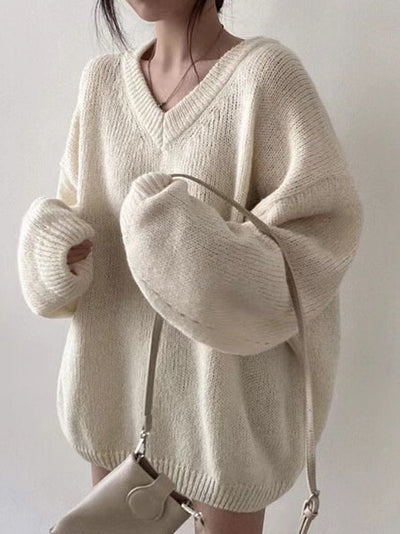 Knitted V-neck sweater for women