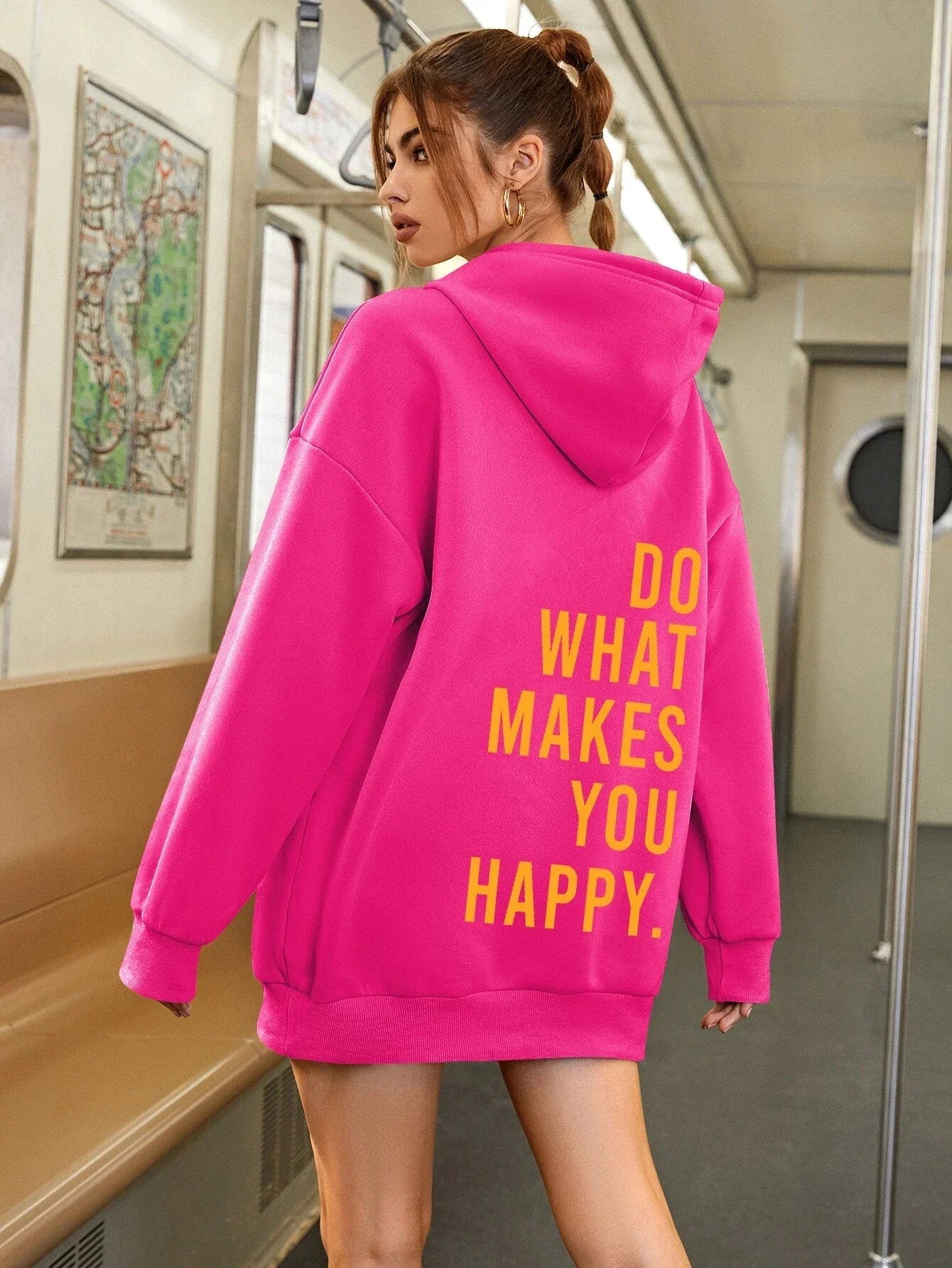 Sweater with a casual text logo design, monochrome style and hood for women