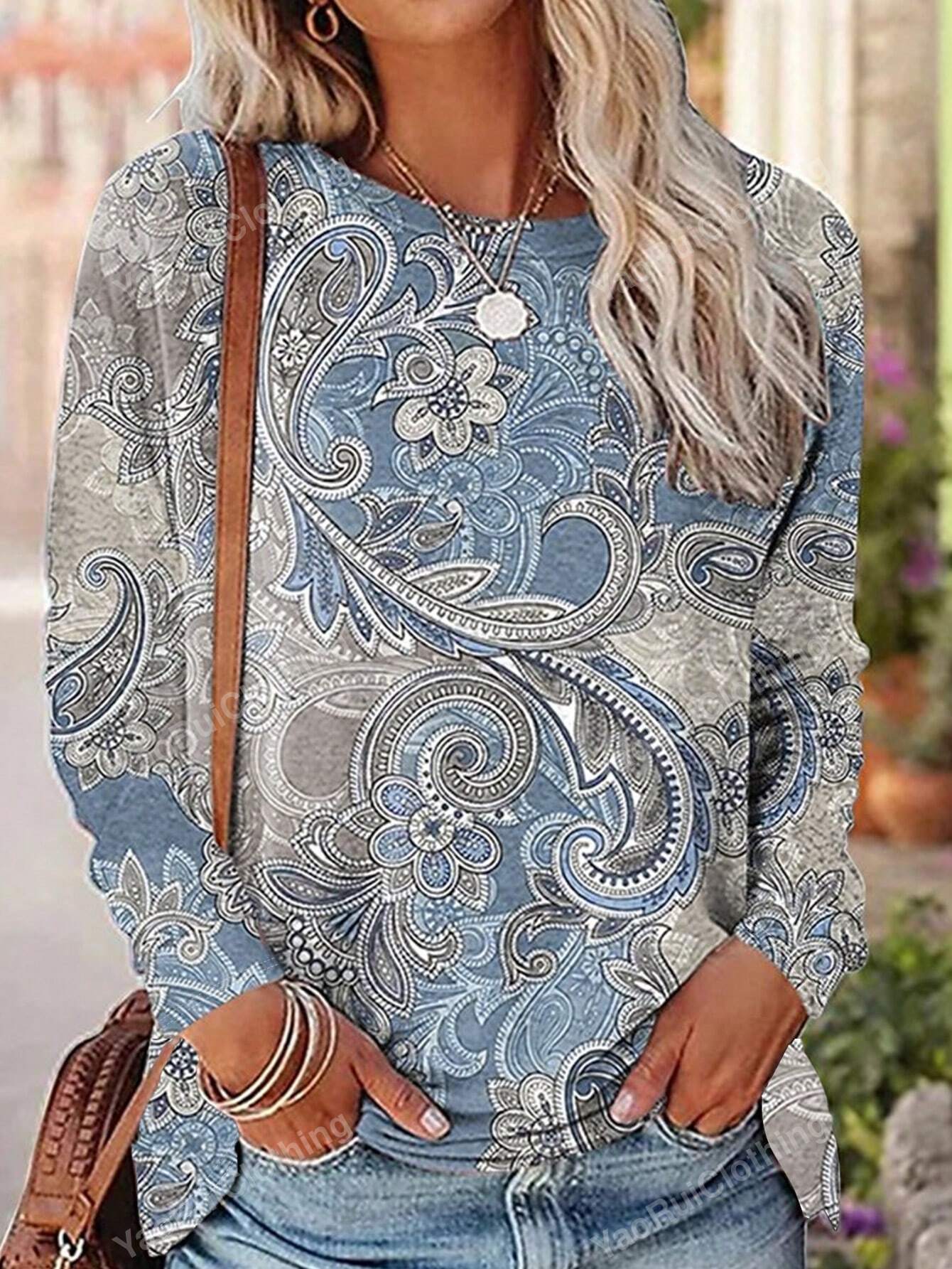 Elegant women's sweater with art printing for winter