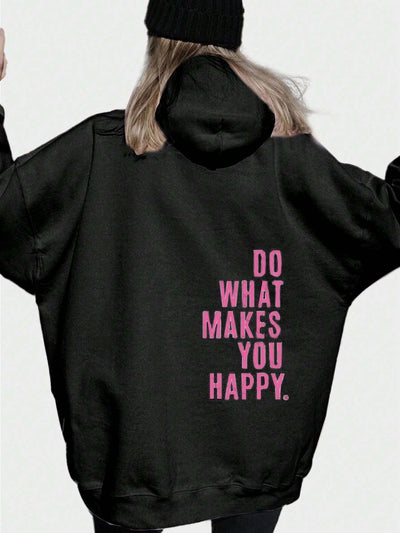 Sweater with a casual text logo design, monochrome style and hood for women