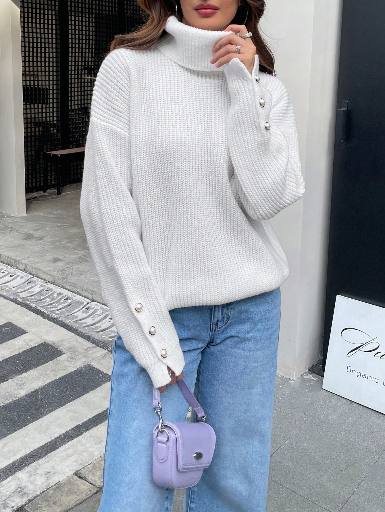 Sweater with turtleneck made of soft rope for cold days