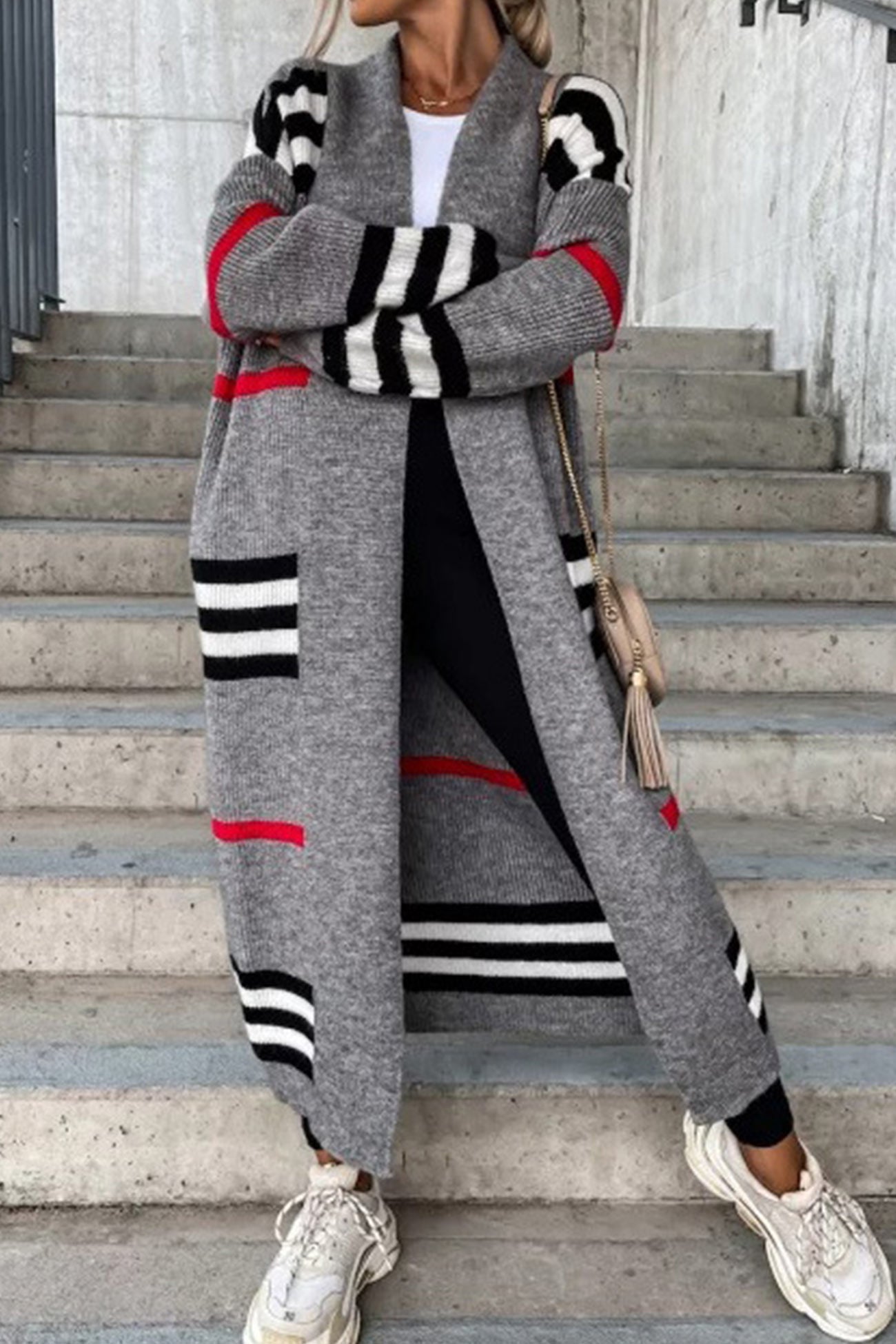 Modern women's sweater with strip pattern, loose & comfortable