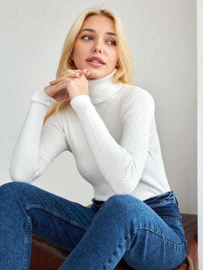 Sweater in stylish two -color design with turtleneck for women