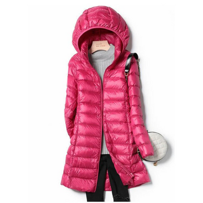 Women's long winter buffer jacket | Hood