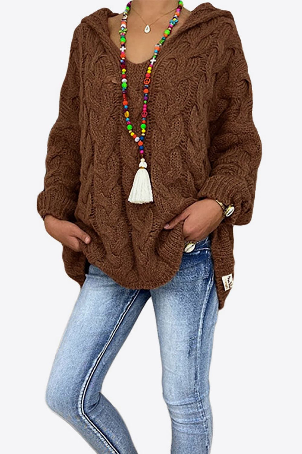 Sweaters made of soft cable knit with hood for women
