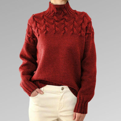 Sweater with elegant and warm turtleneck, cross-stitch design, unisex