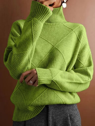 Knitting sweaters with high collar and modern color contrast