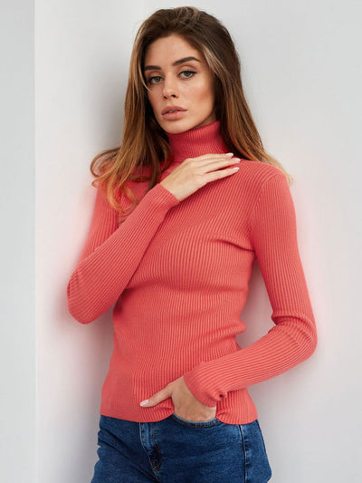 Sweater in stylish two -color design with turtleneck for women