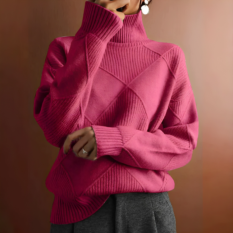 Sweater with turtleneck in modern geometric design for women