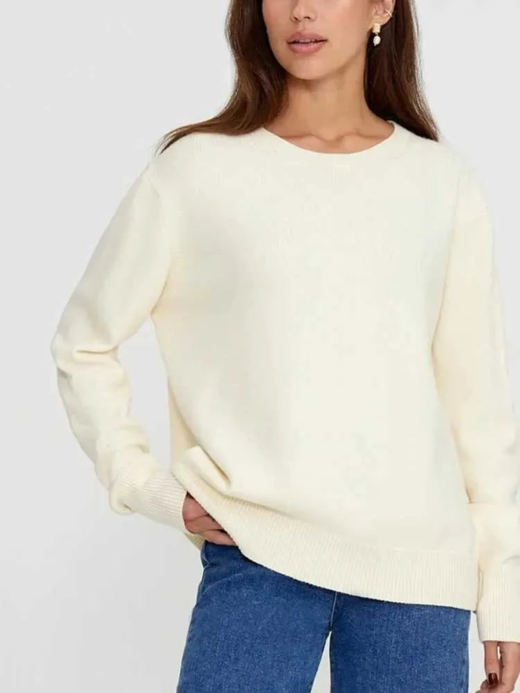 Elegant autumn sweater women - round neck, minimalist design