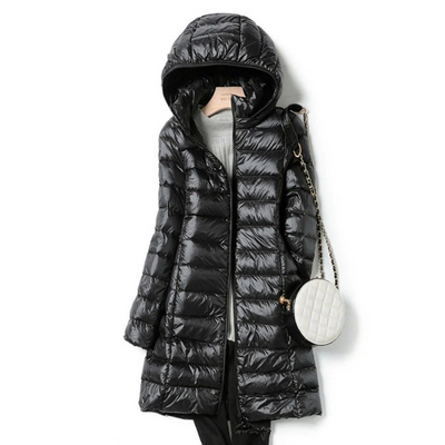 Women's long winter buffer jacket | Hood