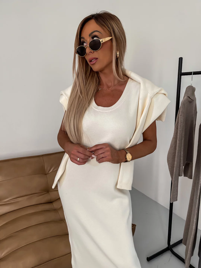 Sweater with turtleneck and midi dress in stylish set