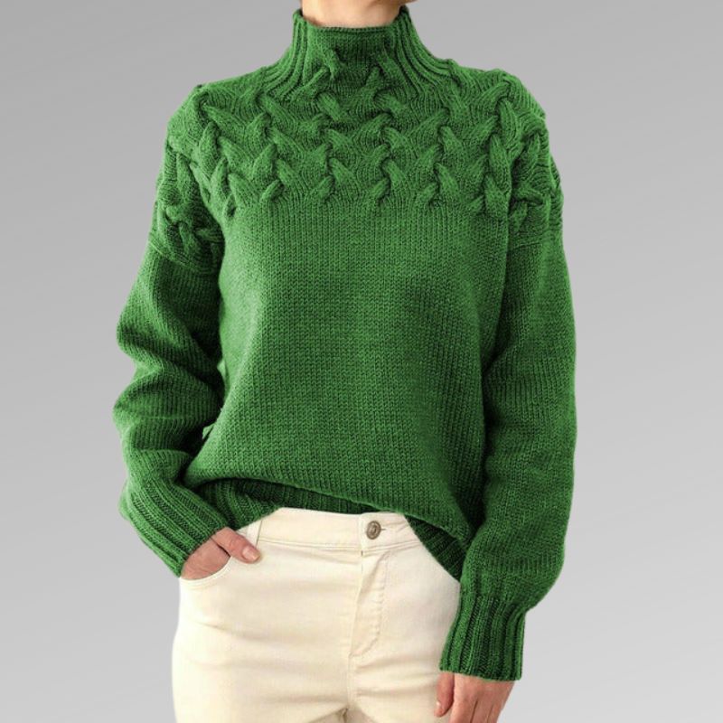 Sweater with elegant and warm turtleneck, cross-stitch design, unisex