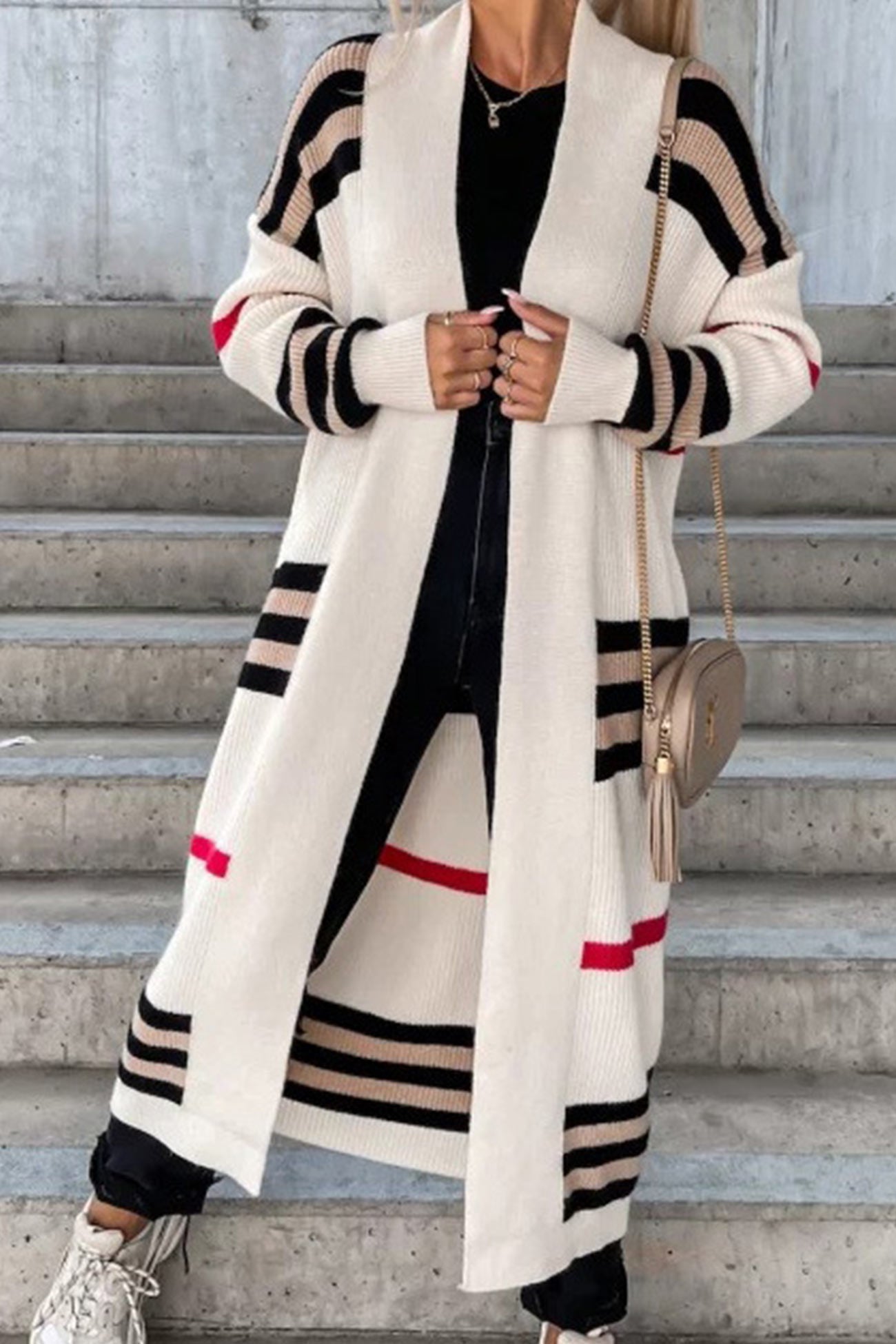 Modern women's sweater with strip pattern, loose & comfortable
