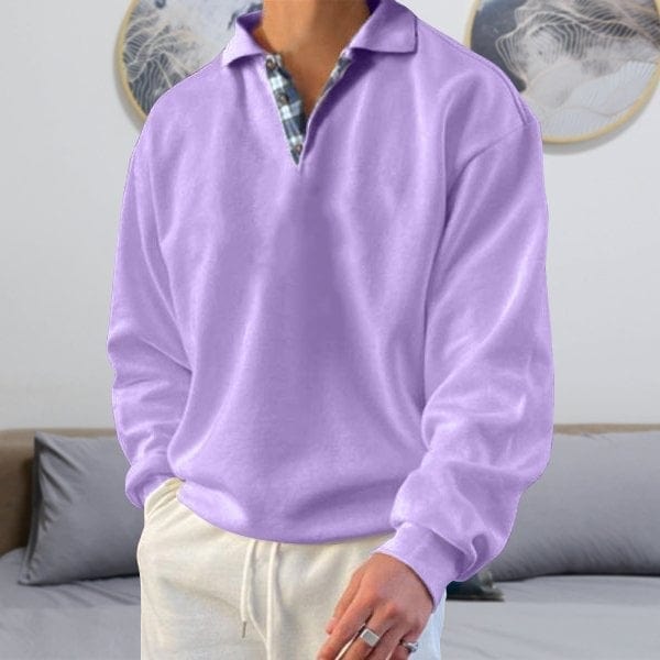 Men's Long-Sleeve Polo Shirt - Classic Collar - Button Placket - Relaxed Fit Casual Wear