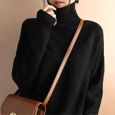 Sweater with turtleneck in modern geometric design for women