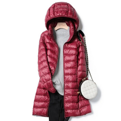 Women's long winter buffer jacket | Hood