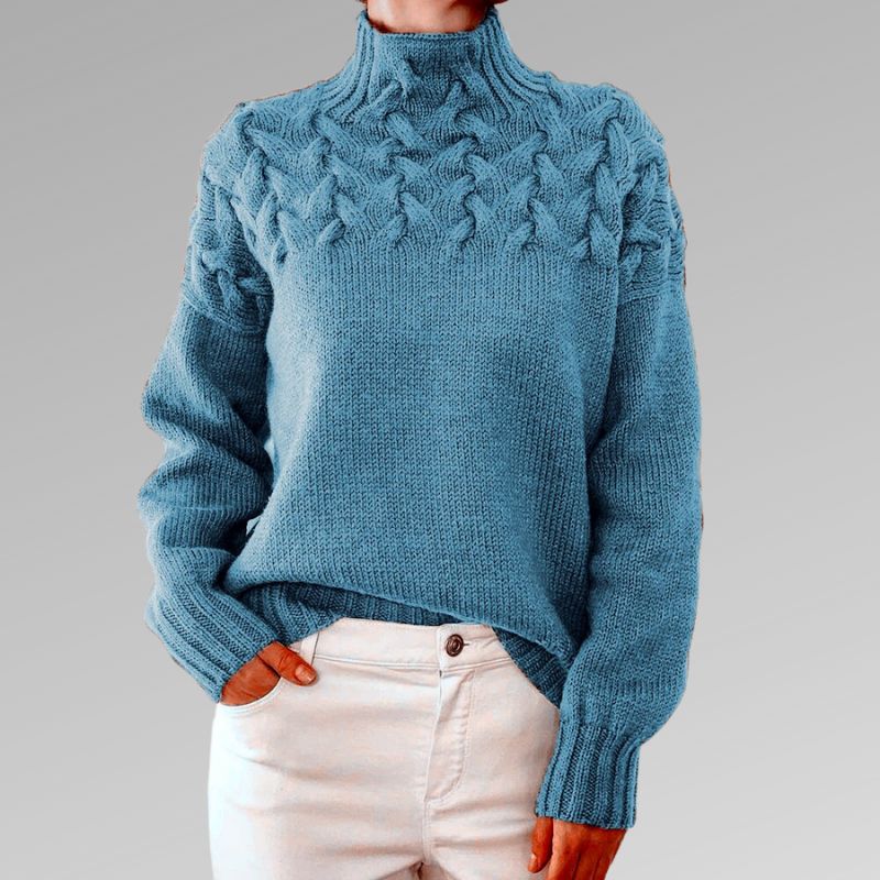 Sweater with elegant and warm turtleneck, cross-stitch design, unisex