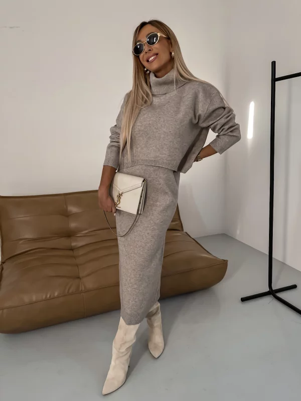 Sweater with turtleneck and midi dress in stylish set