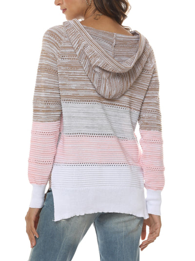 Sweater with a hood and V-neck in harmonious colors