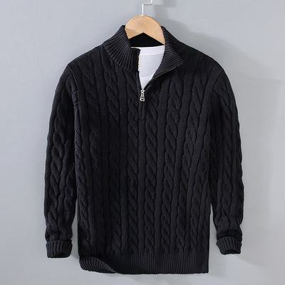 Men’s Cable Knit Sweater - Quarter Zip - Ribbed Collar & Cuffs - Warm & Stylish