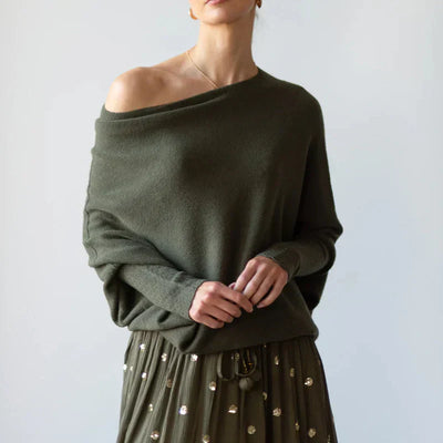 Sweater with asymmetrical draping and loose cut for women