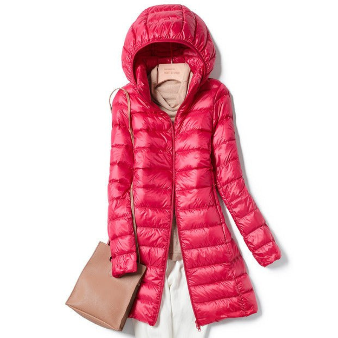 Women's long winter buffer jacket | Hood