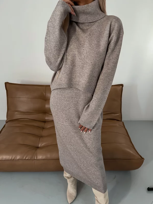 Sweater with turtleneck and midi dress in stylish set