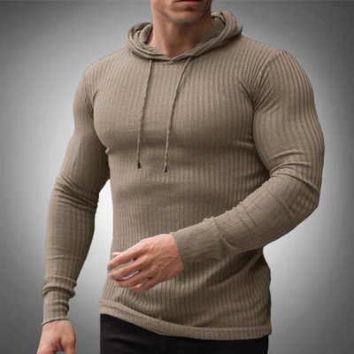 Men’s Slim Fit Hoodie - Ribbed Knit - Long Sleeve - Adjustable Drawstring