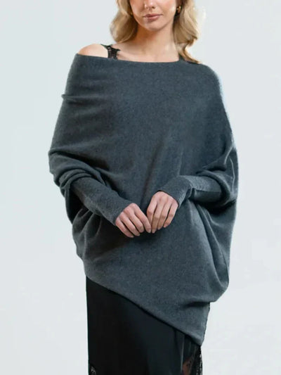 Sweater with asymmetrical draping and loose cut for women