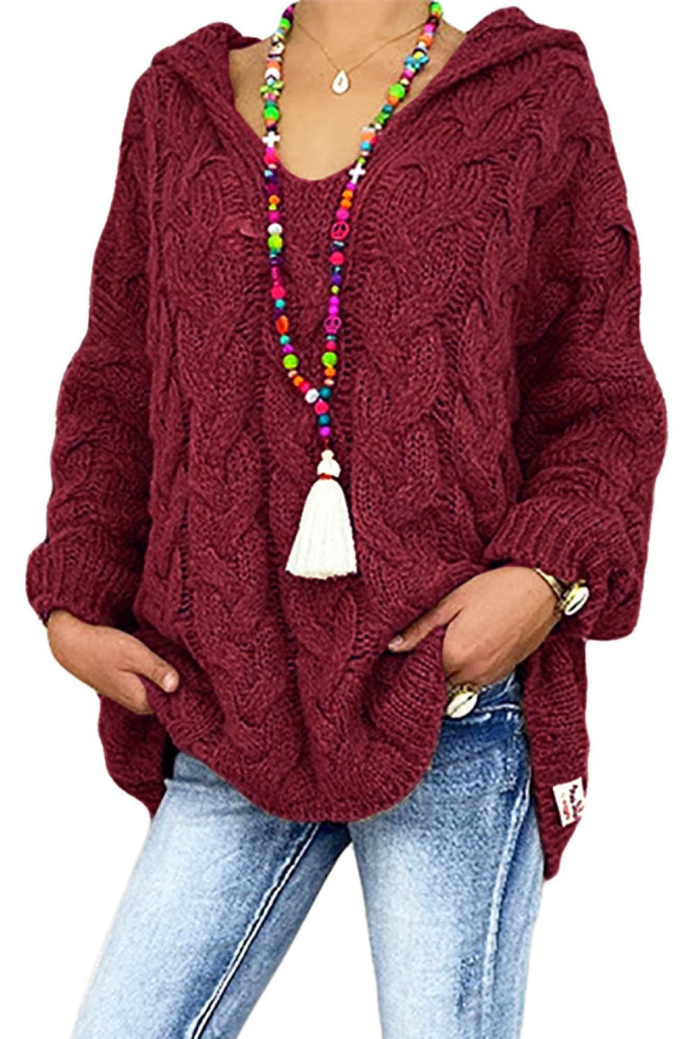 Sweaters made of soft cable knit with hood for women