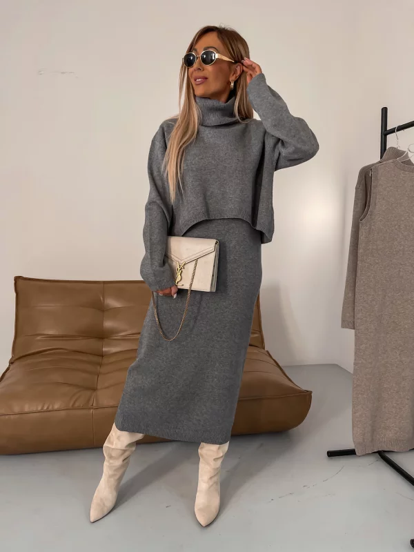 Sweater with turtleneck and midi dress in stylish set