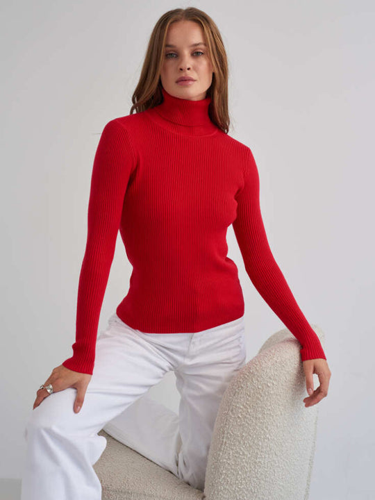 Sweater in stylish two -color design with turtleneck for women