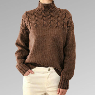 Sweater with elegant and warm turtleneck, cross-stitch design, unisex