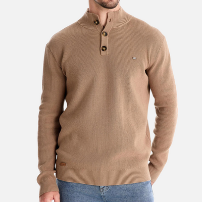 Men’s Turtleneck Sweater – Wool Blend – Slim Fit – Ribbed Knit with Button Placket